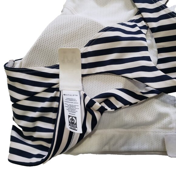 Athleta Bra Women's S Navy White Striped High Neck Sports Yoga Active - Picture 4 of 6
